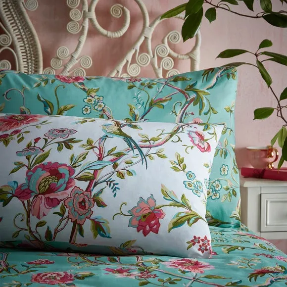 furn. Vintage Chinoiserie Jade Floral Reversible Duvet Cover and Pillowcase Set 3