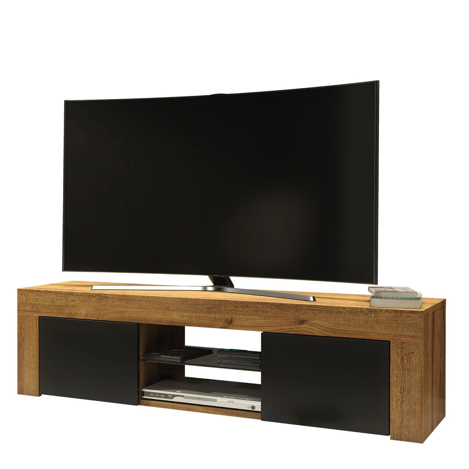 Creative Furniture Loom TV Unit 130cm Modern - Oak with Black Matt Doors in Brown 3