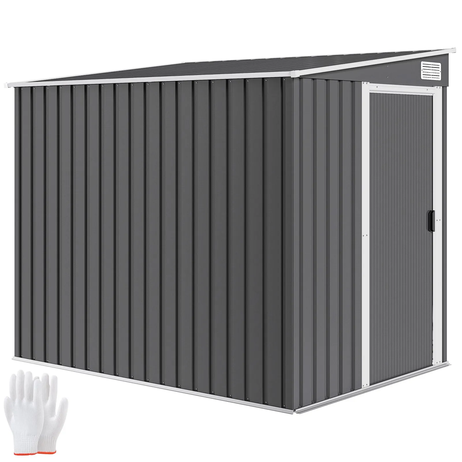 OUTSUNNY 7 x 5FT Garden Shed w/ Foundation Lean to Metal Tool Shed in Dark Grey 2