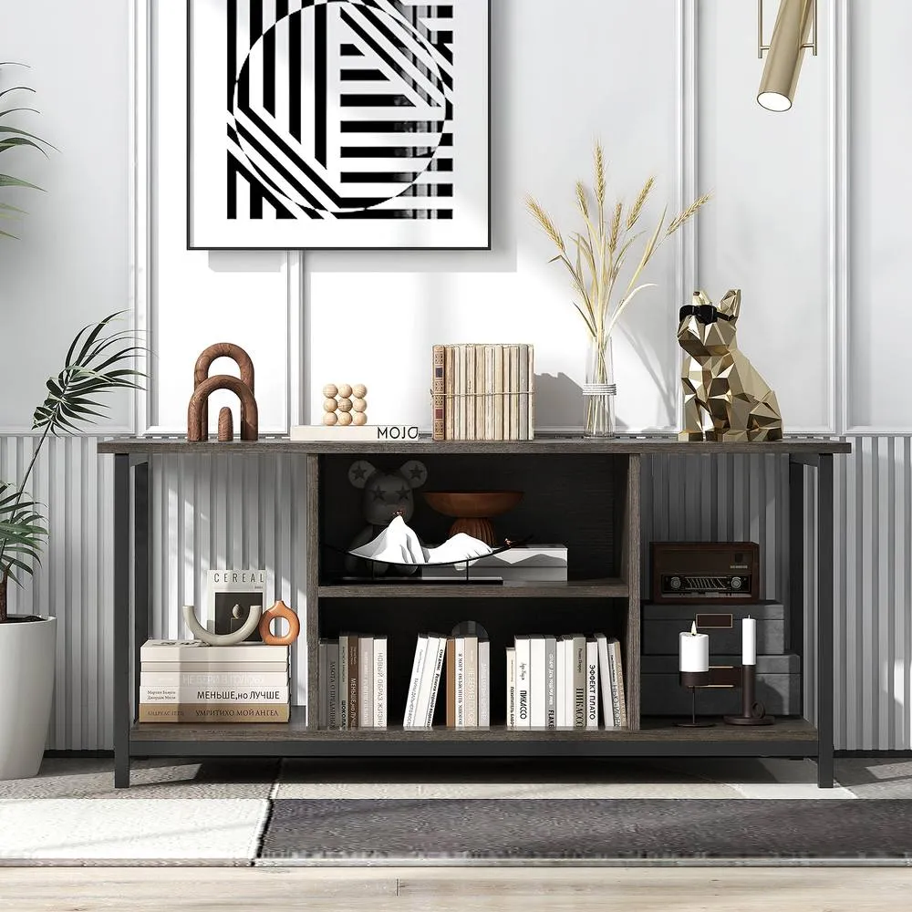 Costway TV Stand with Power Outlet USB & Type-C Port 3-tier TV Console Table in Grey 3
