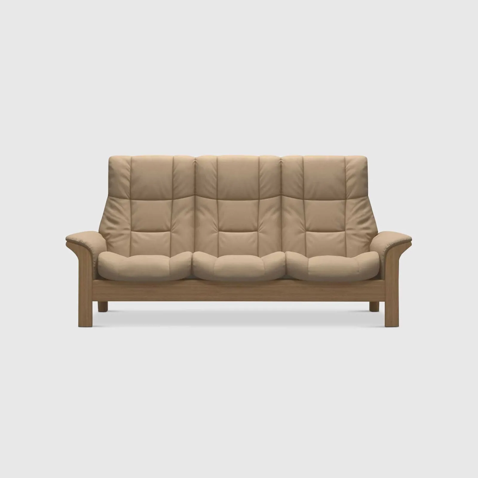Stressless Windsor High Back 3 Seater Recliner Sofa, Neutral Leather | Barker & Stonehouse