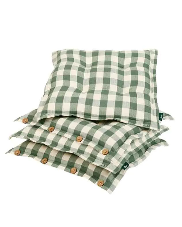 Dibor Set of 4 Green Gingham Summer Outdoor Garden Chair Seat Pad Cushions W40 x L40cm