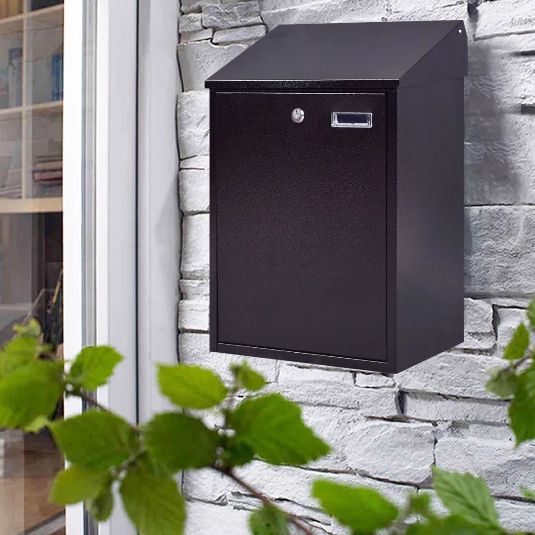 Costway Wall Mounted Outdoor Large Lockable Mailbox Steel Locking Home Letter Post Box in Black 5