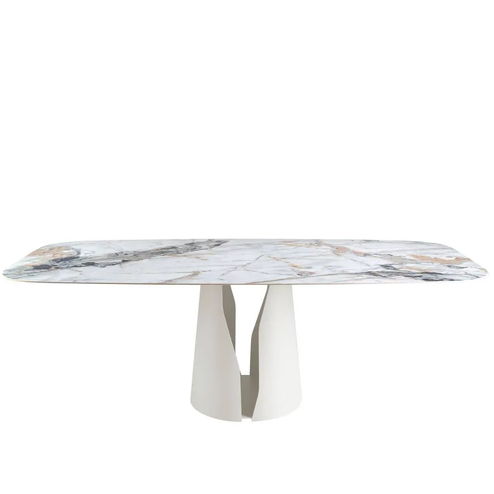 Angel Cerda Oval Porcelain Marble Dining Table, White Steel Legs 2