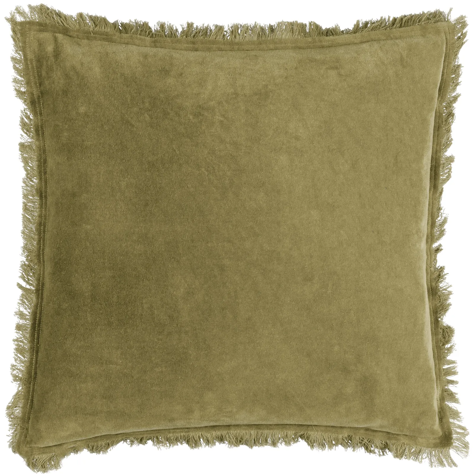 Yard Jaye 100% Cotton Velvet Fringed Cushion in Green 2