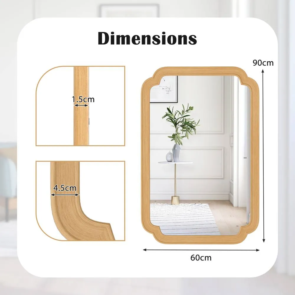 Costway Rounded Corner Arch Wall Mirror 90x60 cm Farmhouse Decorative Mirror in Brown 2