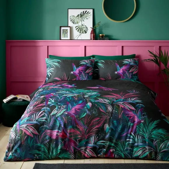 Tropical Bird Digi Velour Duvet Cover & Pillowcase Set 1