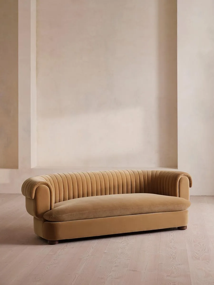 Rava Three Seater Sofa, Velvet, Camel