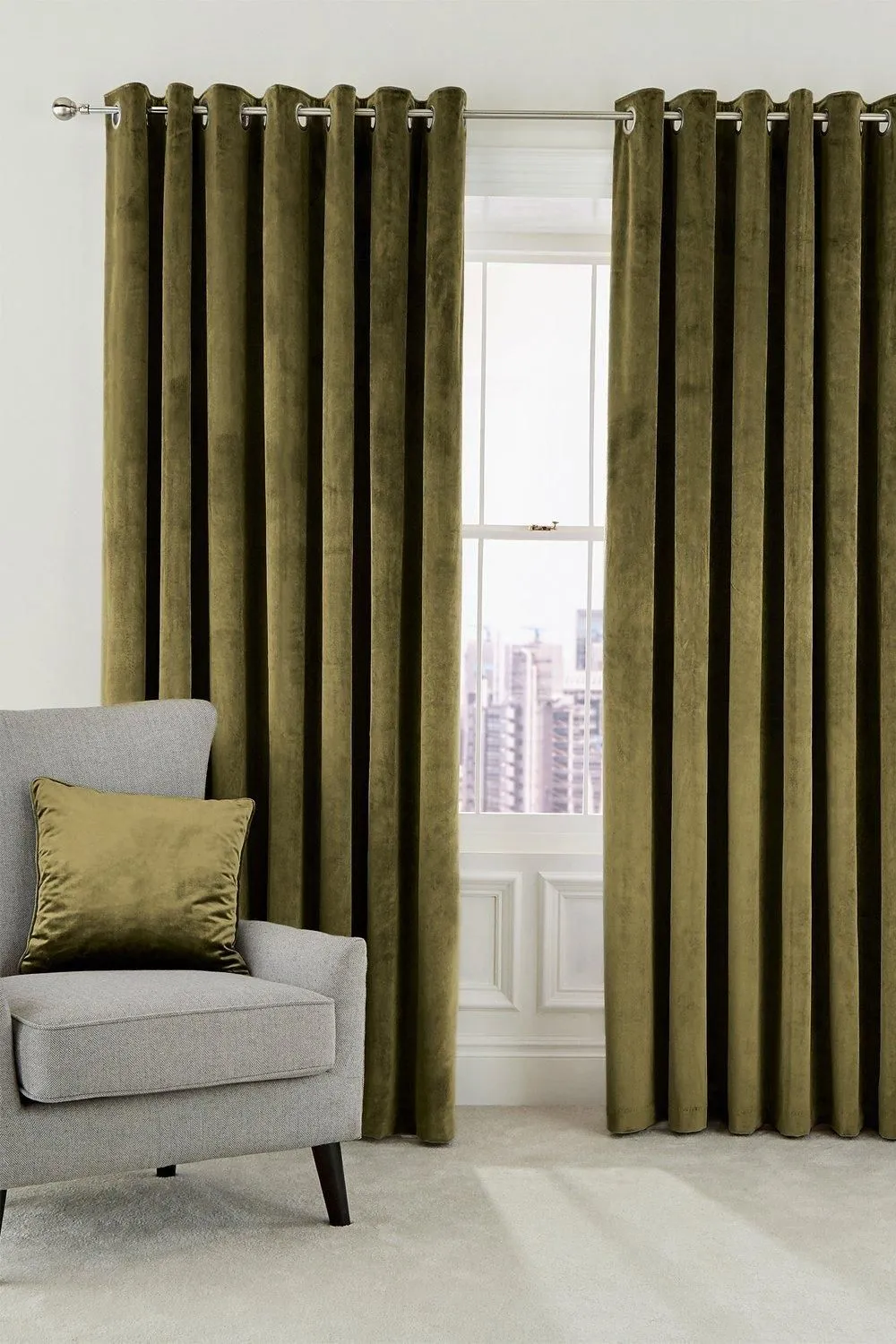 Helena Springfield 'Escala' Woven Lined Curtains in Olive 1
