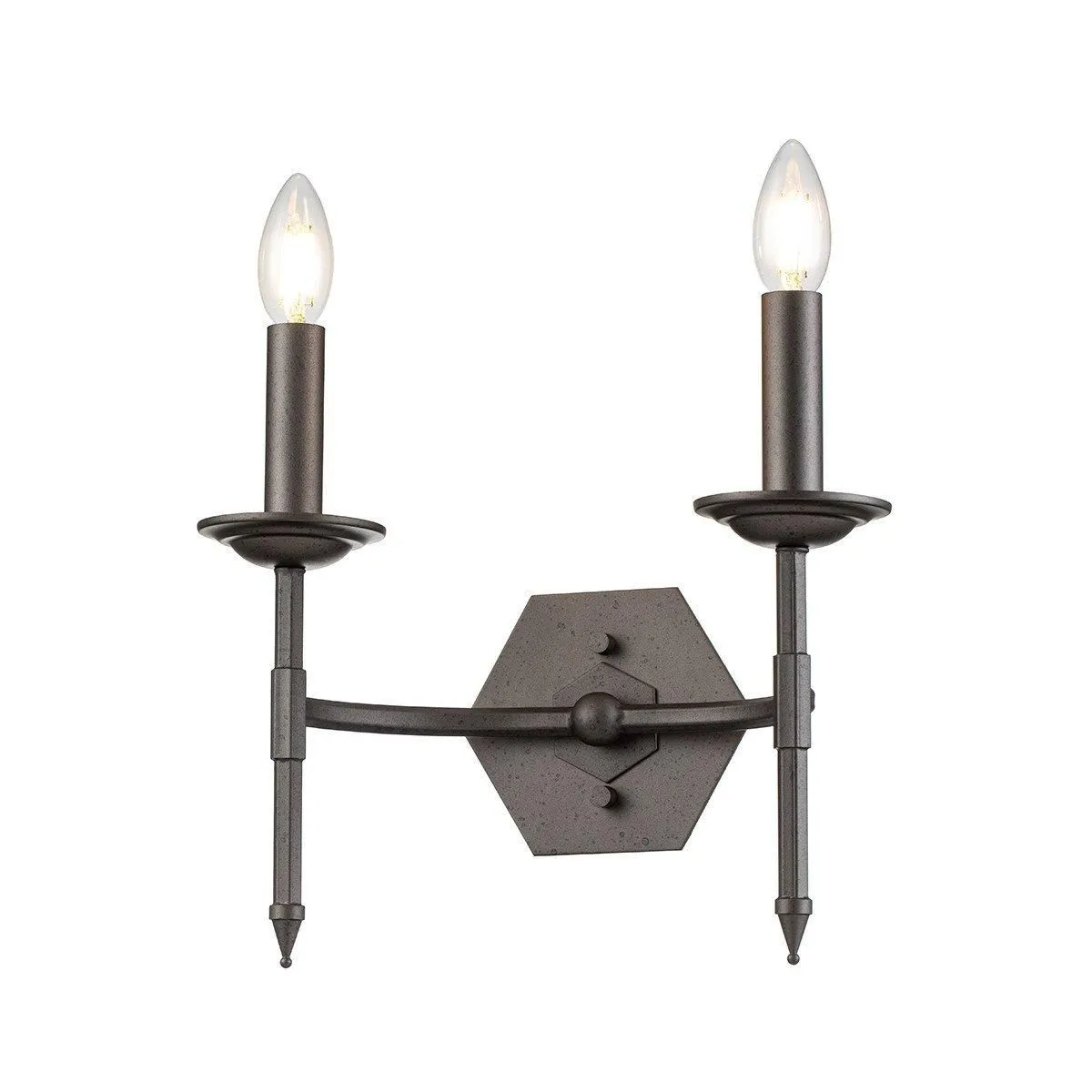 Netlighting Crown 2 Light Indoor Candle Wall Light Iron E14 in Grey