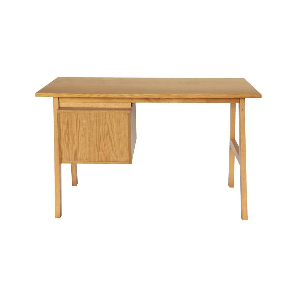 sweeek Desk with 2 drawers hevea wood & oak veneer in Beige 6