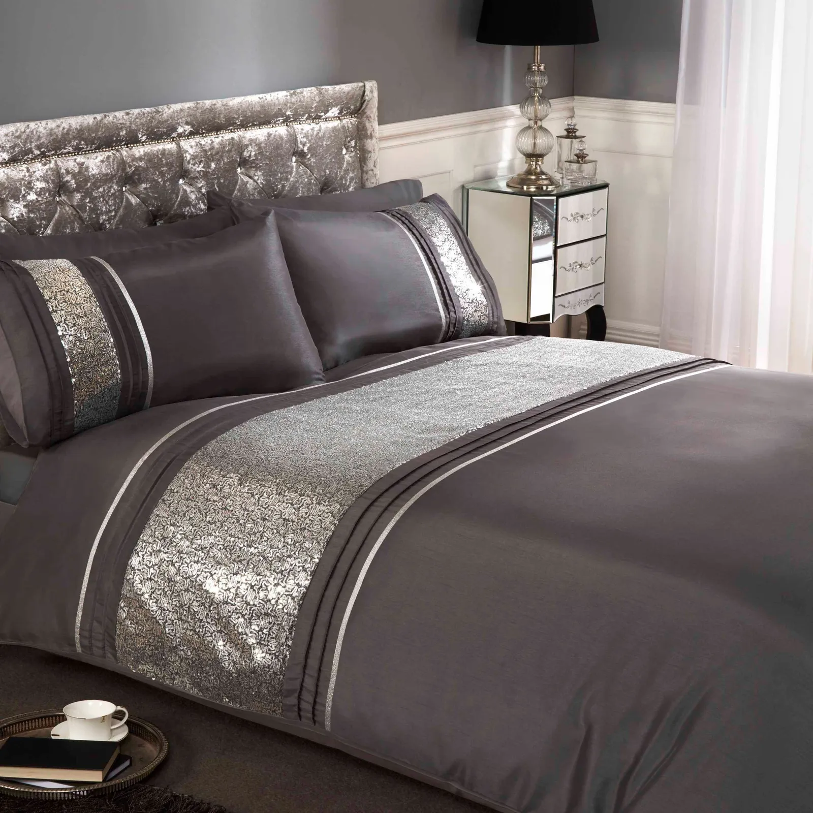 Rapport Home Ritz Polycotton Duvet Cover Set With Pillowcase in Silver