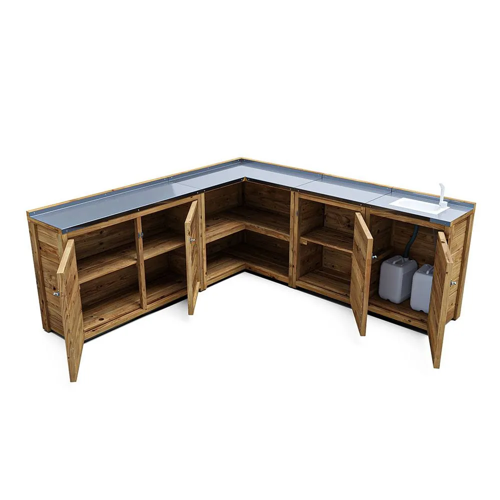 Dunster House Garden Kitchen with Right Side Sink W2m x D2m / W7' x D7' in Brown 3