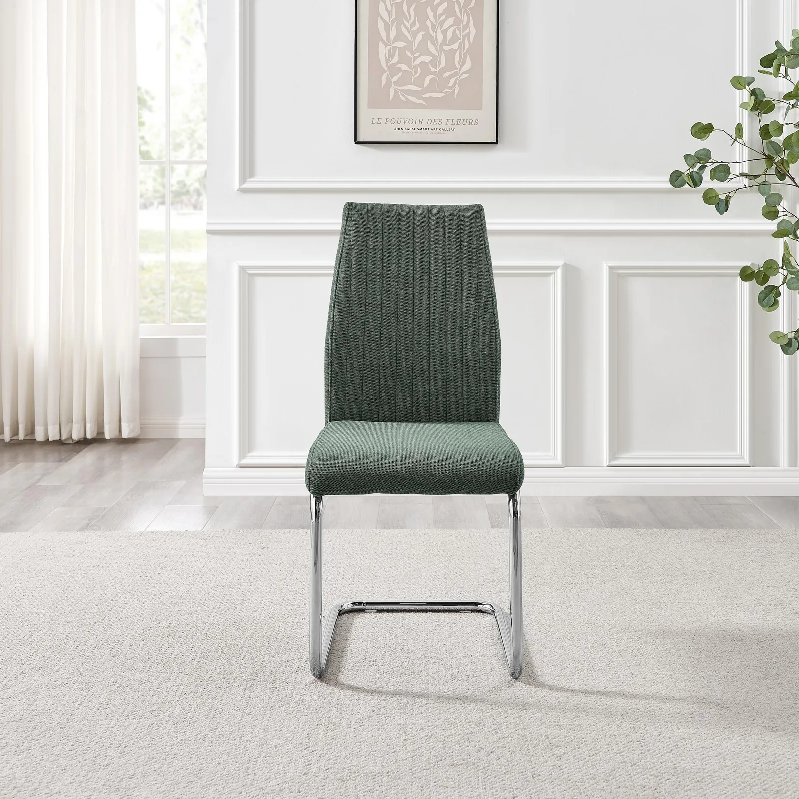 FurnitureboxUK Lorenzo 2x Fabric Silver Leg Dining Chair in Green 5