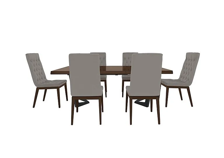 Palazzo 200cm Extending Dining Table in Dark Walnut with 6 Capitonne Buttoned Chairs - Scarlet Silver