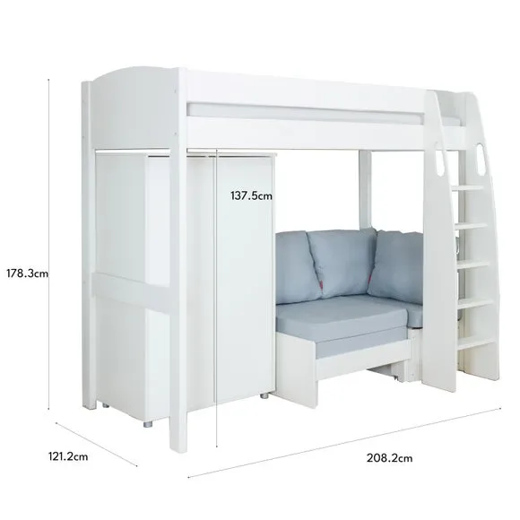 Uno High Sleeper with Corner Sofa And Wardrobe Pine 4