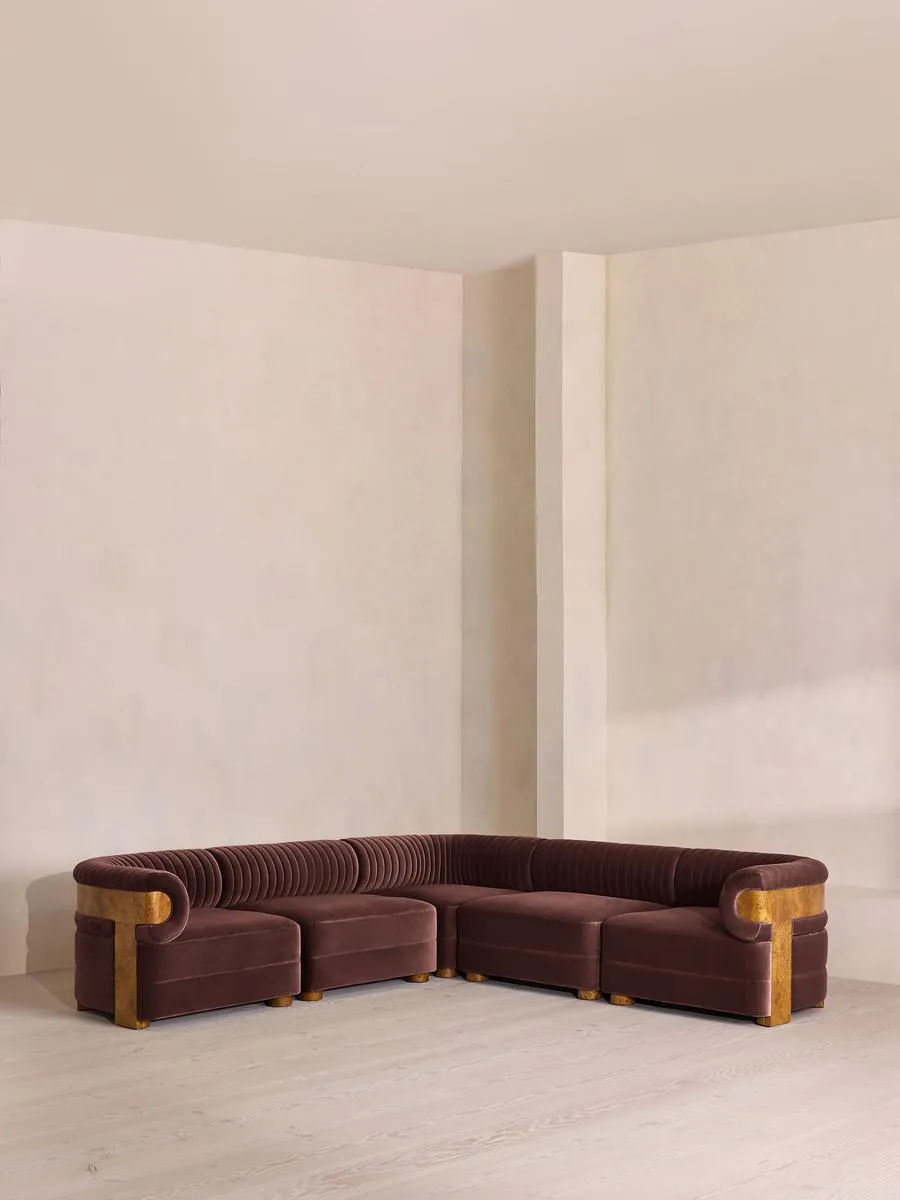 Caleb Modular Sofa, Corner Sofa, Velvet, Aubergine, Dark Burl