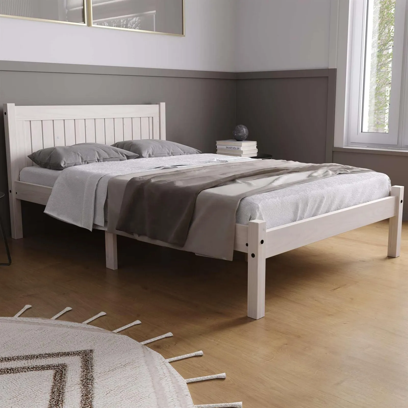 Birlea White Wood Double Bed & Mattress Bundle Rio Air Sleepsoul 135cm 4ft 6