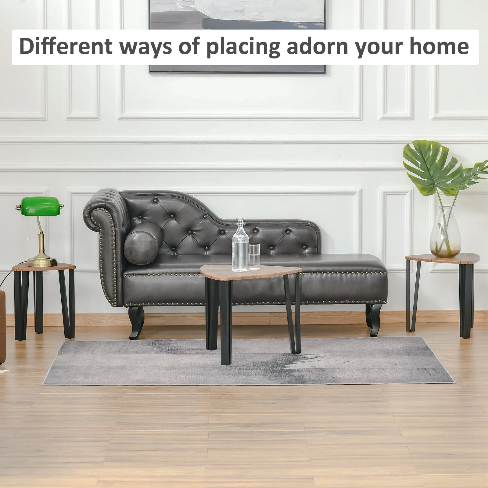 HOMCOM 3 PCs Nesting Table Coffee Table Set MDF Steel Living Room Furniture in Black 5