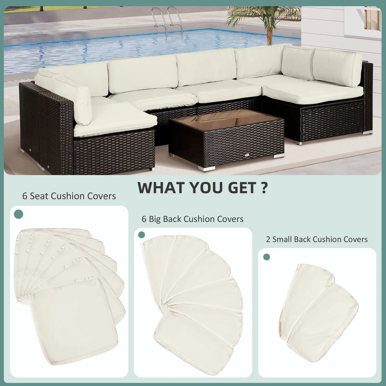 OUTSUNNY Garden Rattan Sofa Set Polyester Cover Replacement No Cushion in Cream 4