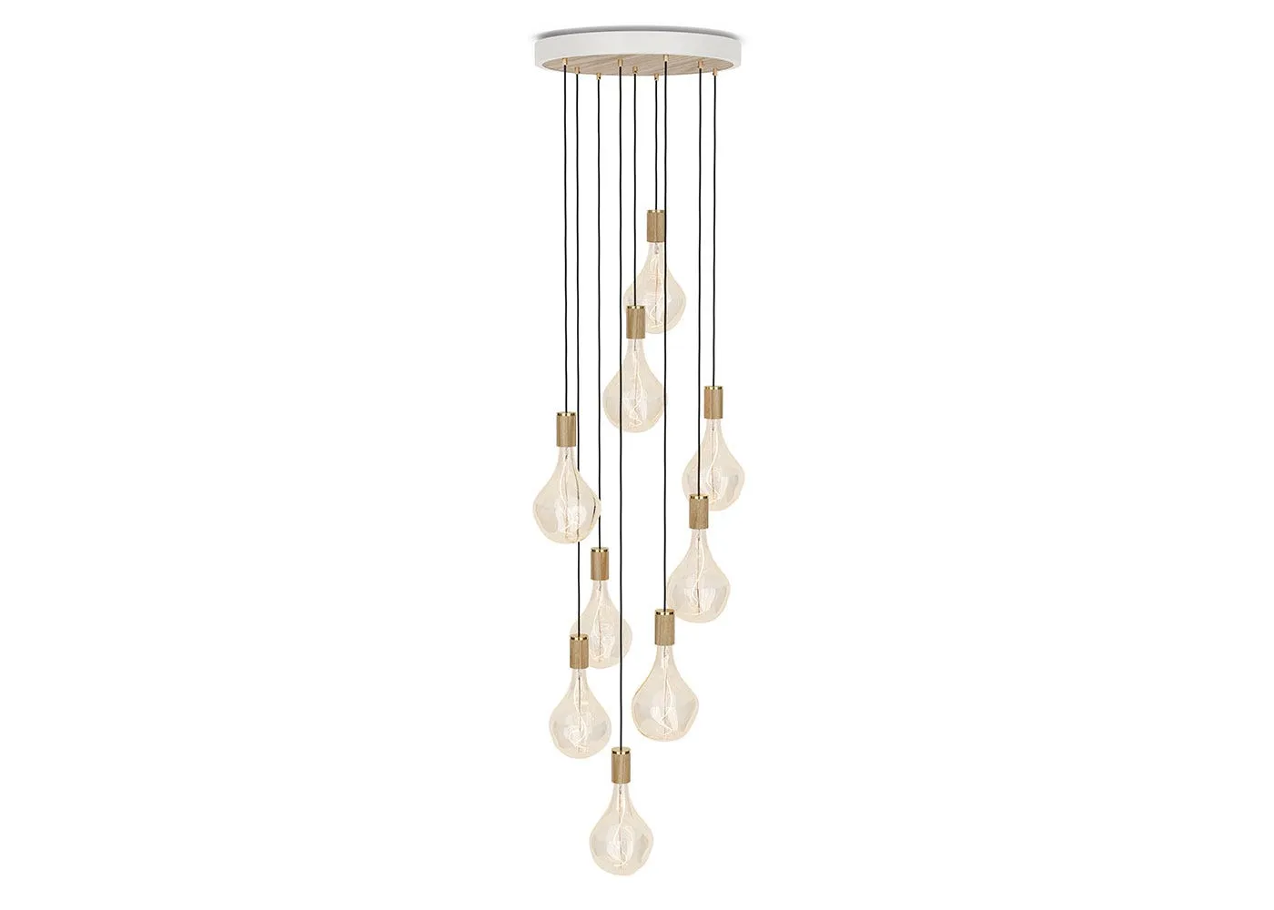 Tala Large White Canopy With 9 Oak Pendants and 9 Voronoi II Bulbs