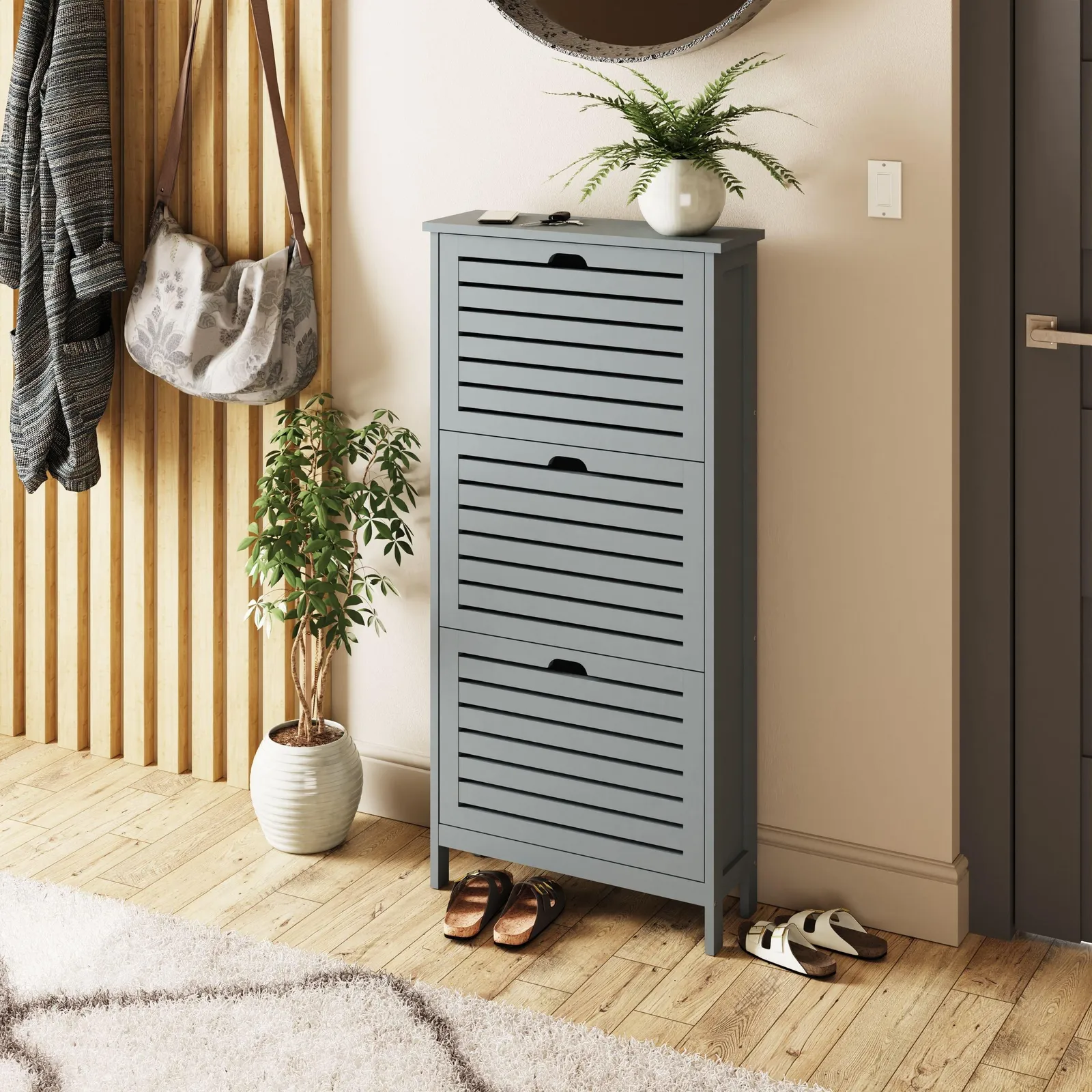 GFW Bergen Three Tier Shoe Cabinet in Grey