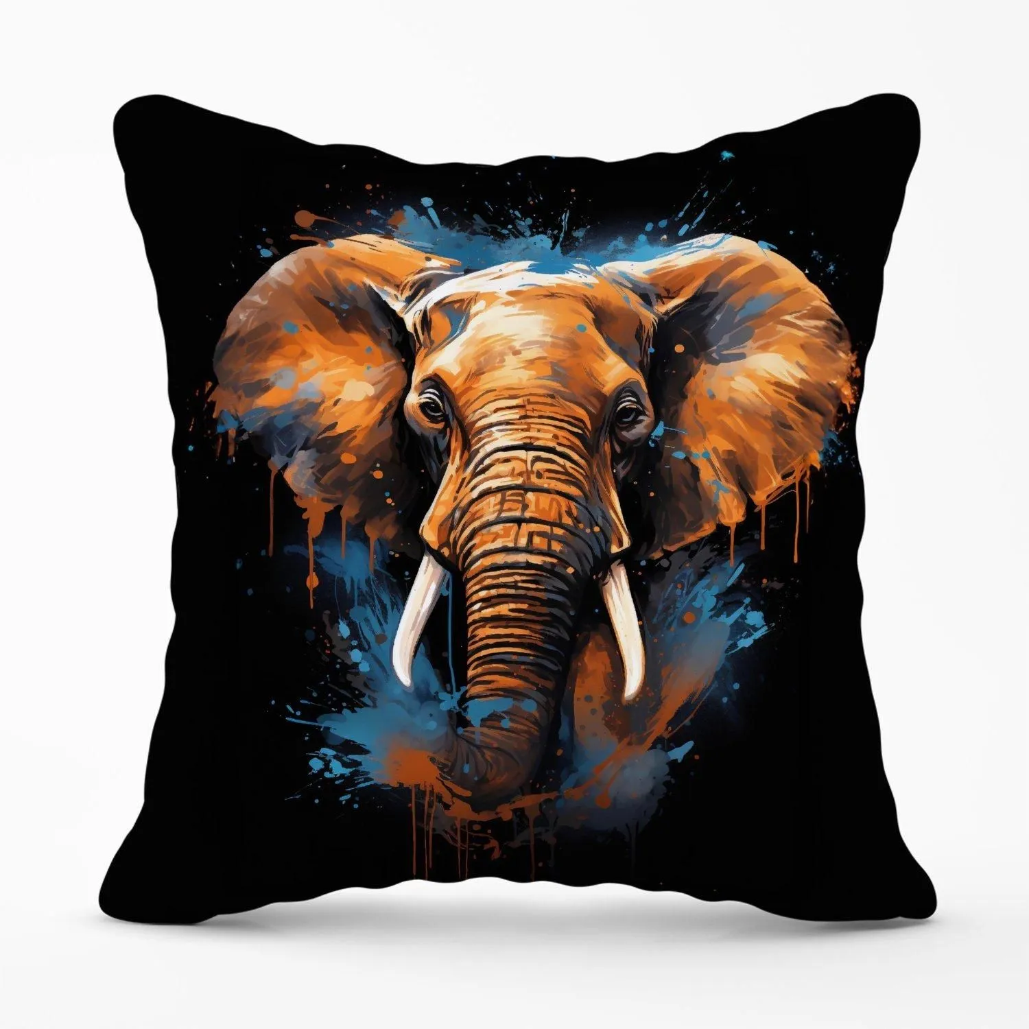 Warren Reed - Designer Splashart Elephant Blue Outdoor Cushion