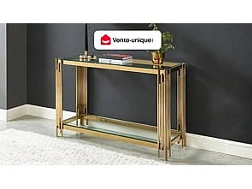 Vente-unique 1 - Shelf Side Table - Tempered Glass & Stainless Steel - Gold 4