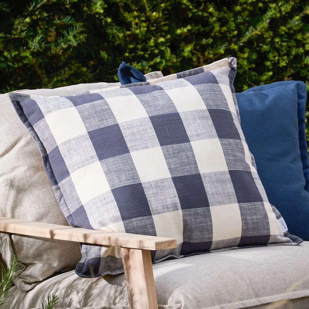 Yard Chesil Check 100% Cotton Outdoor Cushion in Navy 1