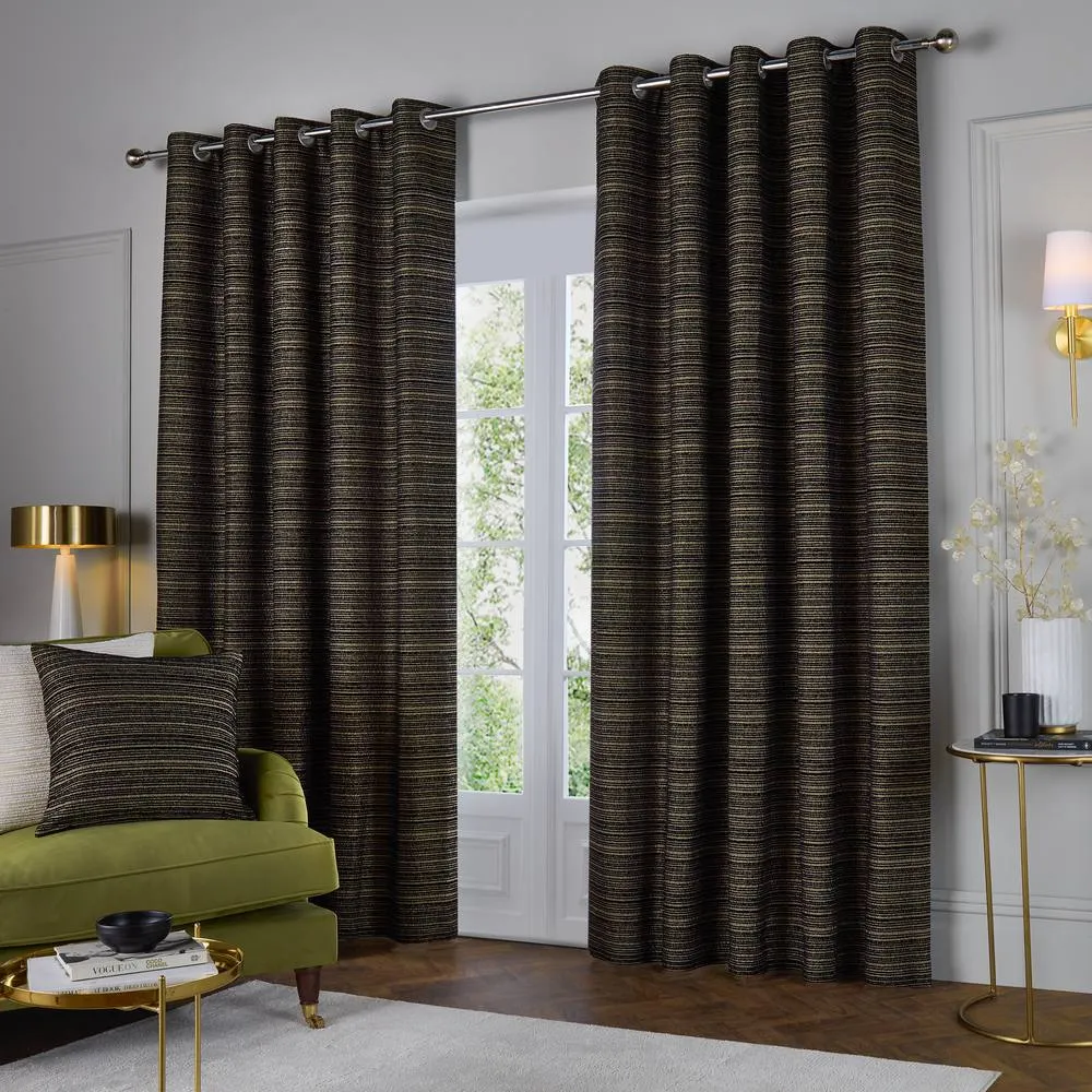 Paoletti Jupiter Chenille Jacquard Eyelet Curtain Pair in Black 2