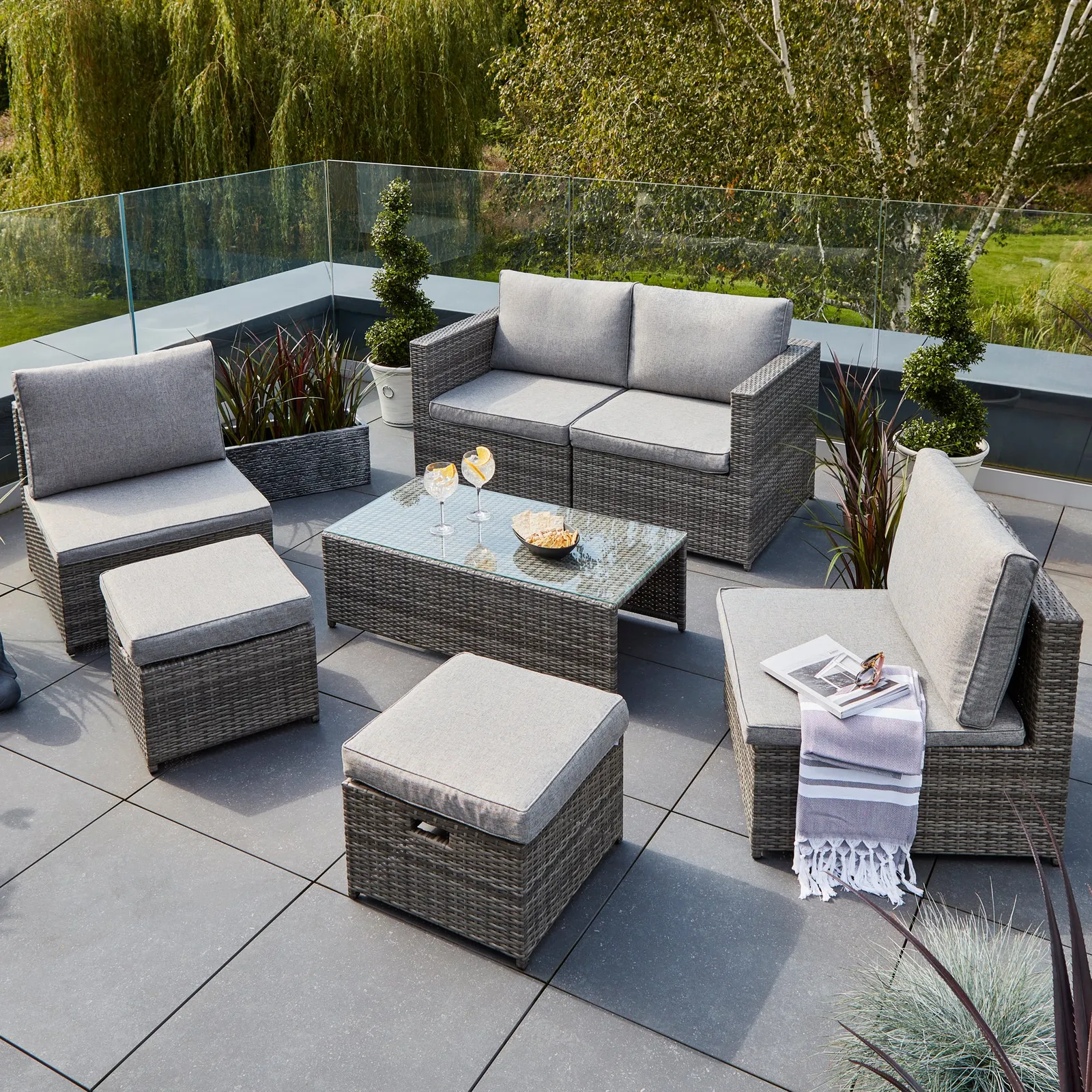 Cancun 4 Seater Rattan Grey Modular Sofa Set Grey