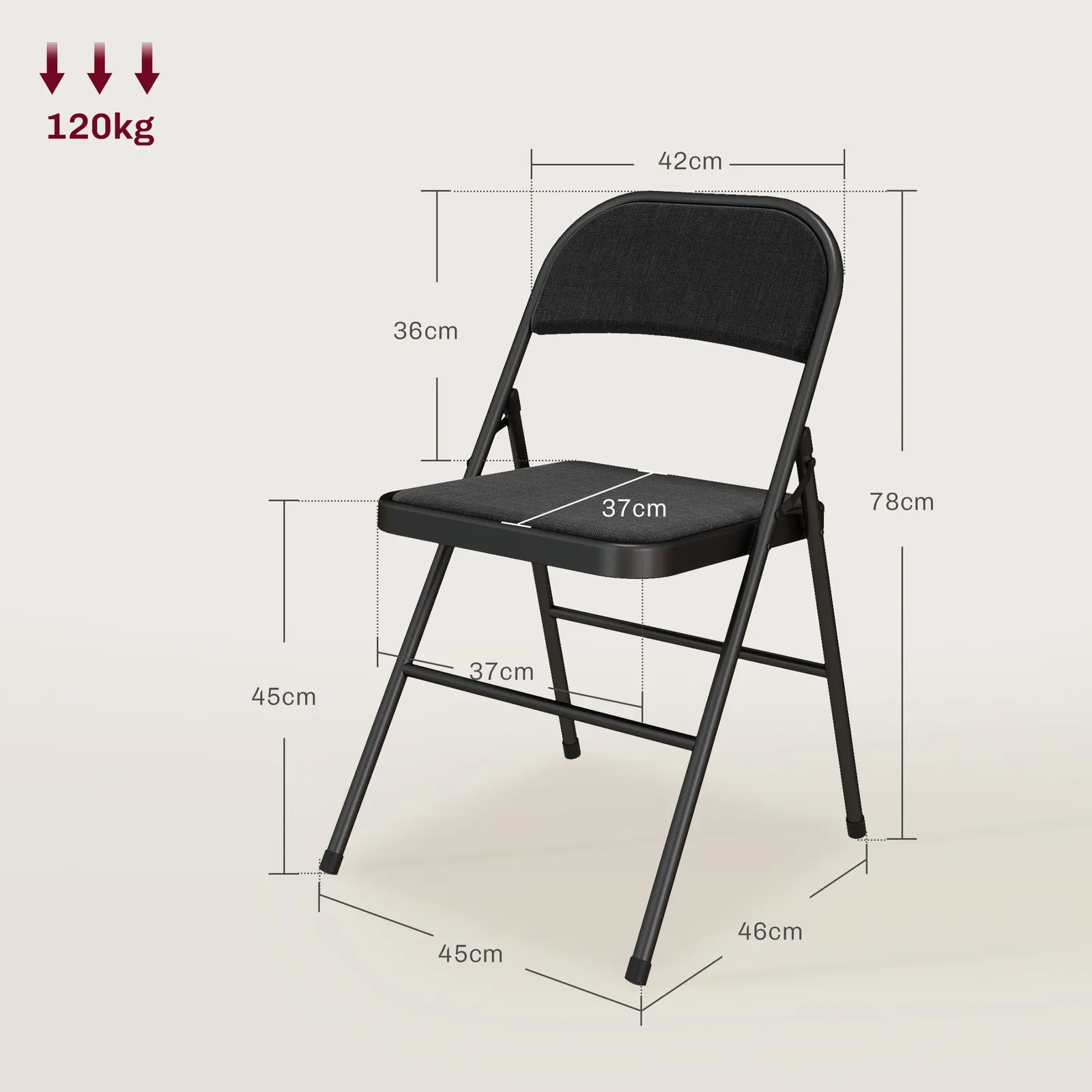 HOMCOM 4 Pack Linen-Look Padded Folding Chairs with Cushioned Seat Black 3