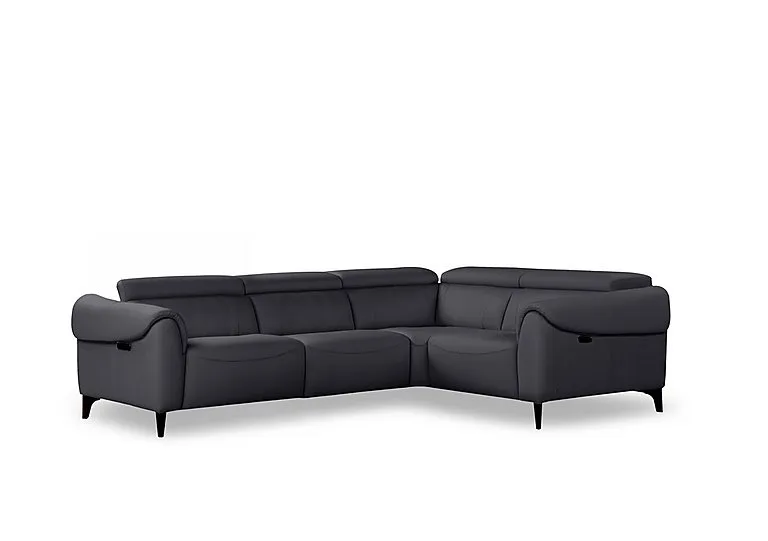 Nicole Small Leather Power Recliner Corner Sofa with Power Headrests and Power Lumbar - Torello Blu