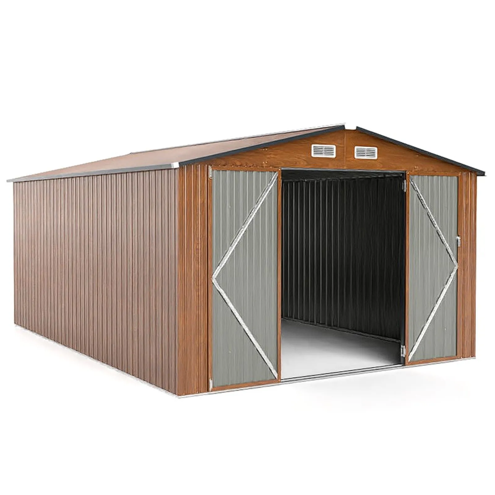 Costway 426 cm x 300 cm Outdoor Storage Shed Large Garden Tool House in Beige 2