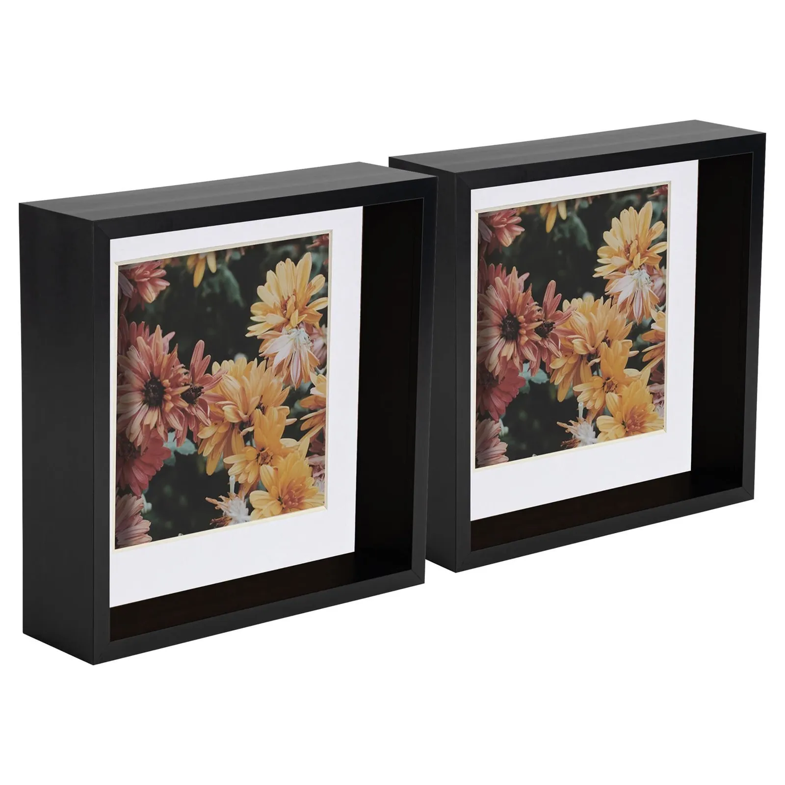 Nicola Spring 3D Deep Box Photo Frames - 8 x 8" with 6 x 6" Mount - Light Wood - Pack of 2 in Black 1