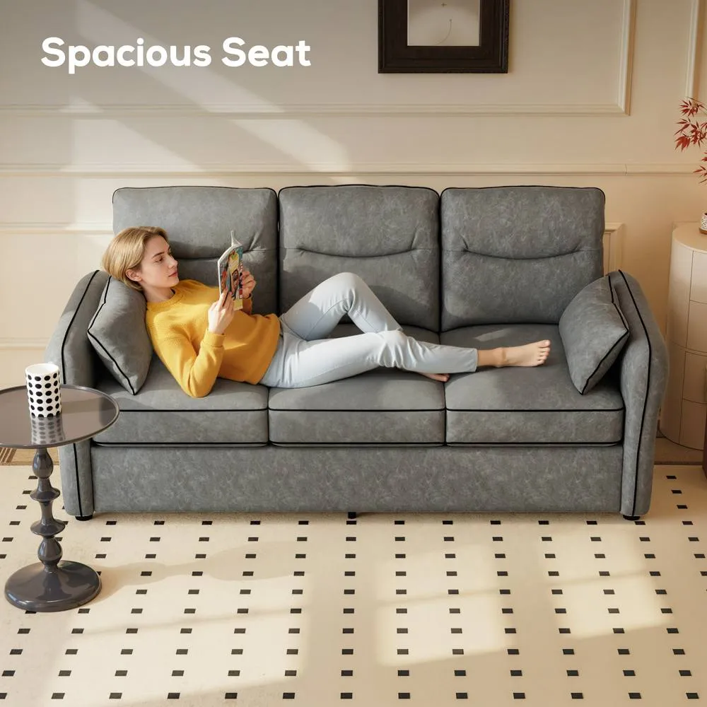 HOMCOM 3 Seater Sofa, Faux Leather Couch with Thicken Cushion, Grey 5