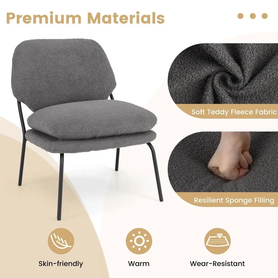 Costway Armless Accent Chair Teddy Fleece Fabric Upholstered Leisure Chair-Grey in Grey 6