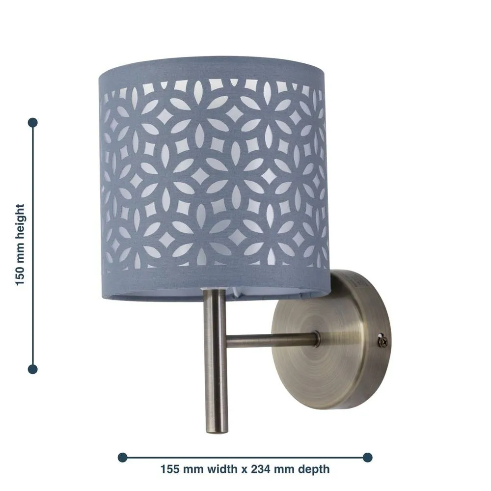 First Choice Lighting Brea - Antique Brass Wall Light with Grey Cut Out Shade in Gold 5