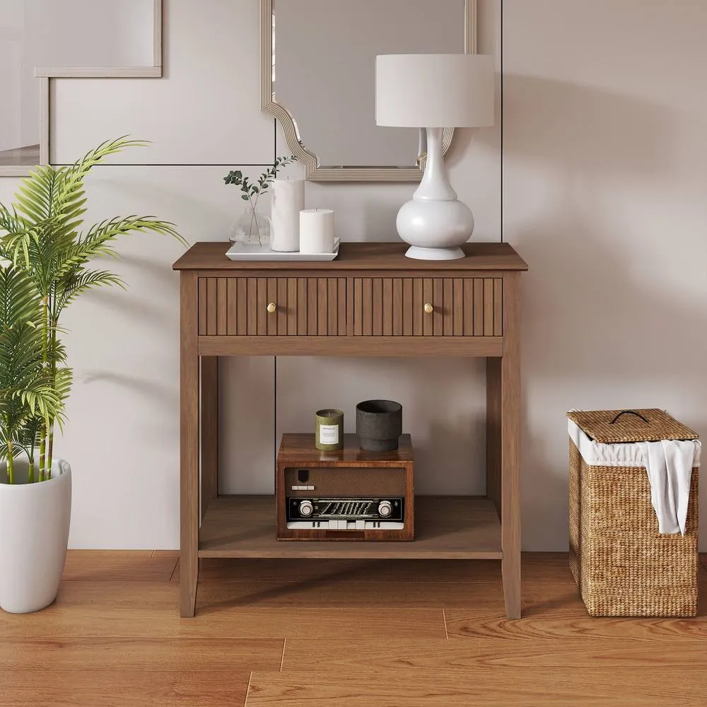 Melody Maison 2 Drawer Console / Dressing Table - Hales Dark Wood Range in Brown 6