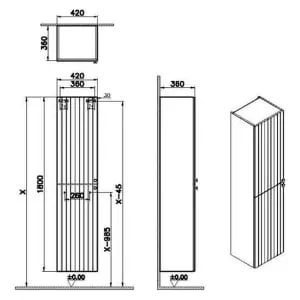 VitrA Avery Retro Green Tower Unit - 1800 x 420mm 2