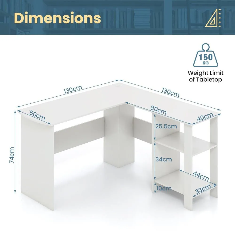 Costway L-Shaped Corner Computer Desk Table Workstation Home Office in White 5