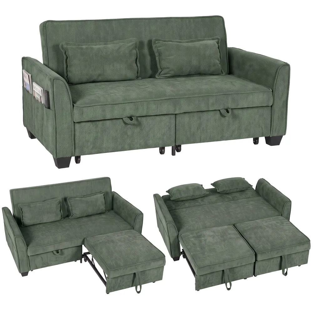 HOMCOM Sofa Bed, 4-in-1 Convertible Pull Out Sleeper Sofa in Dark Green