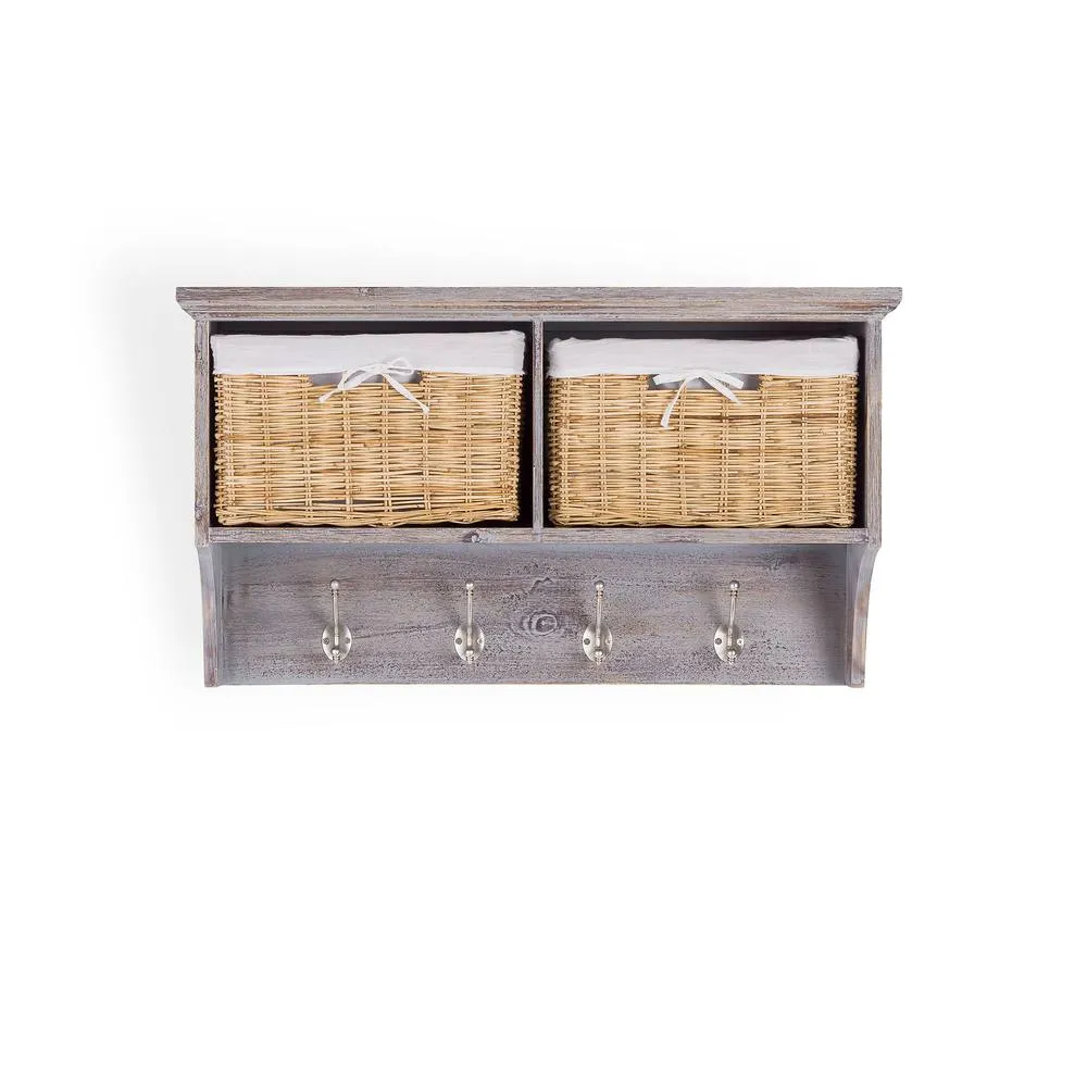 Statement Furniture Tetbury Acacia Wood Coat Rack / Shelf with Storage Baskets - Small in Brown