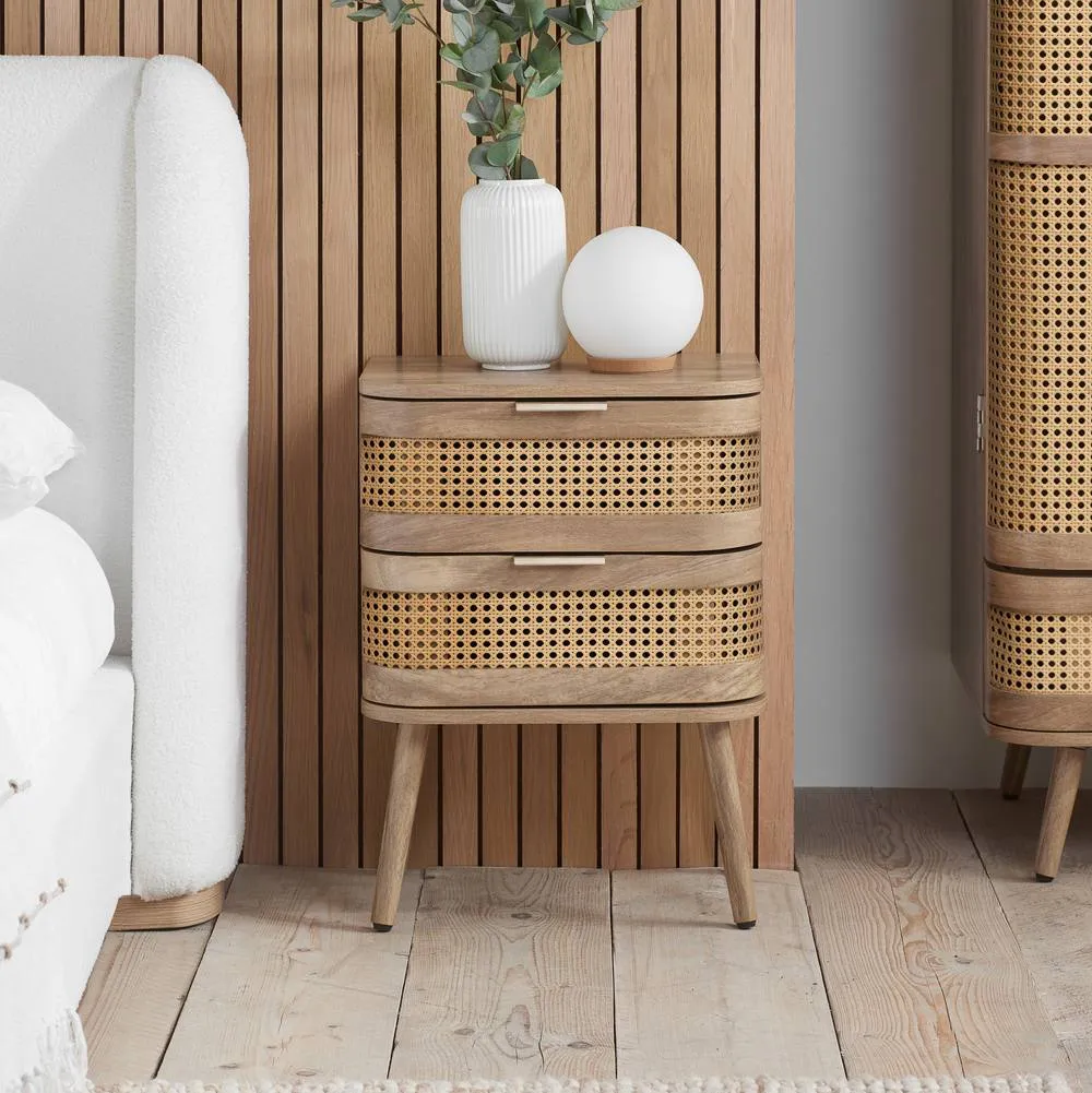 Birlea Rattan Bedside Cabinet 2 Drawer Sark Nightstand Side Table in Beige