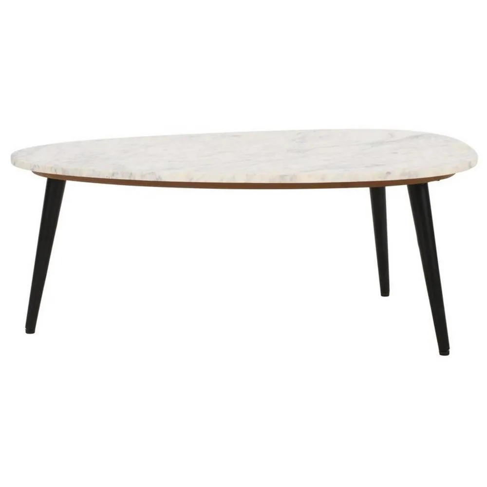 Indian Hub Opal Coffee Table with White Marble Top & Metal Legs L60 x W90 x H35cm