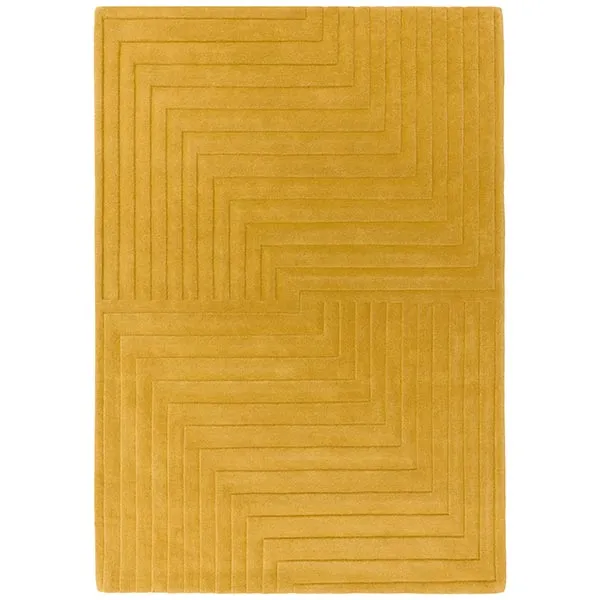 Form Rug In Yellow/Ochre - 100% Wool - Hand Tufted - 20mm Pile - Measuring: W120 x D170cm
