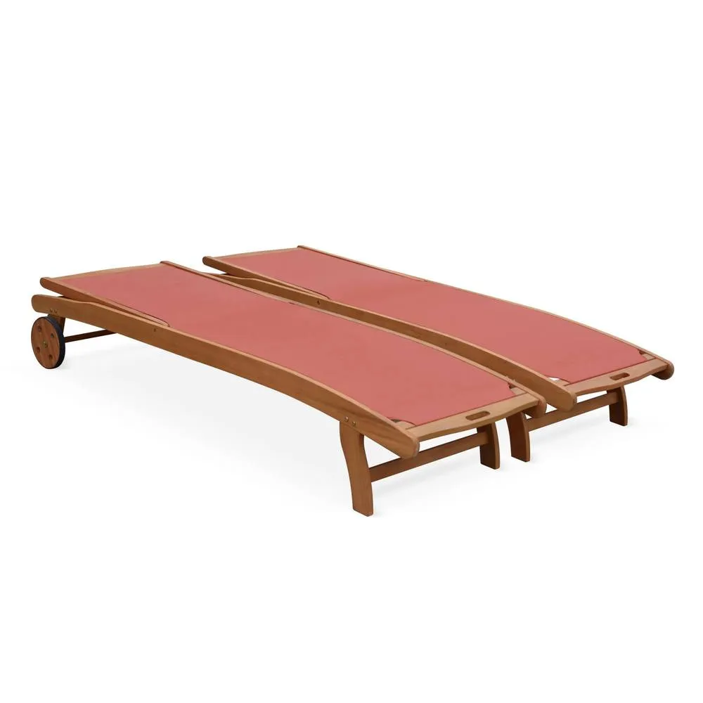 sweeek Pair of wooden & textilene sun loungers in Terracotta 5
