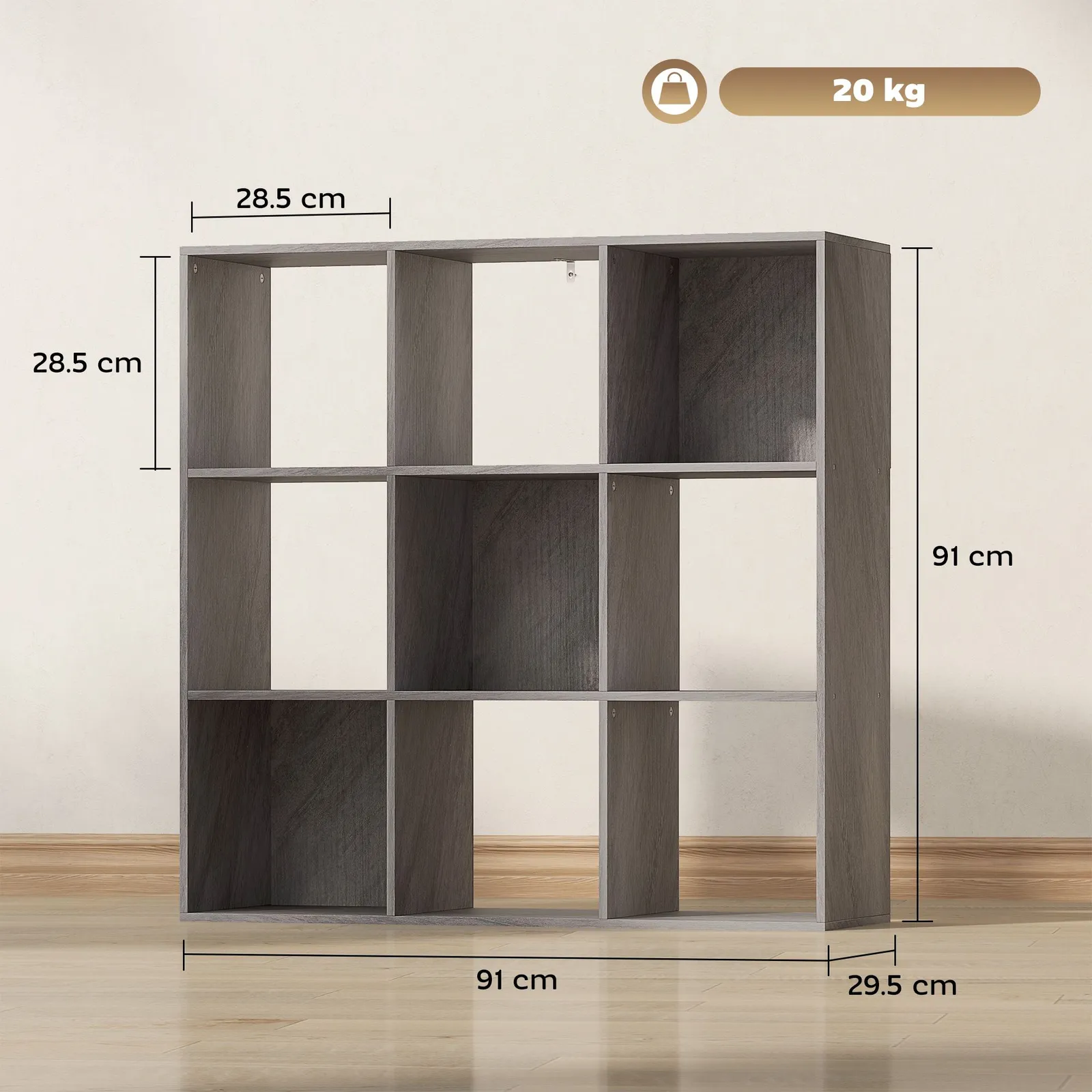 HOMCOM 9 Cube Storage Unit Cabinet Bookcase Display Shelves in Grey 3