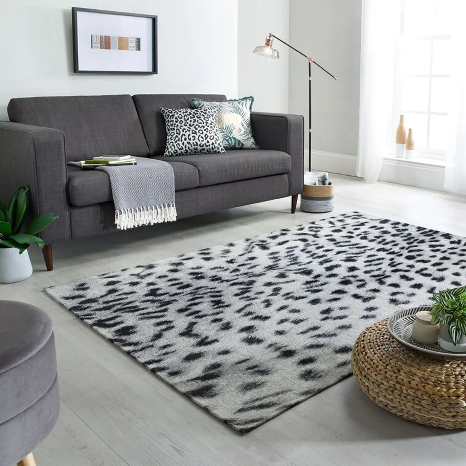 Wilder Leopard Rug Black, White and Blue