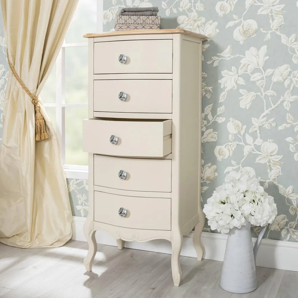 Statement Furniture Juliette Vintage Chic 5 Drawer Tallboy with Crystal Handles in Ivory 2